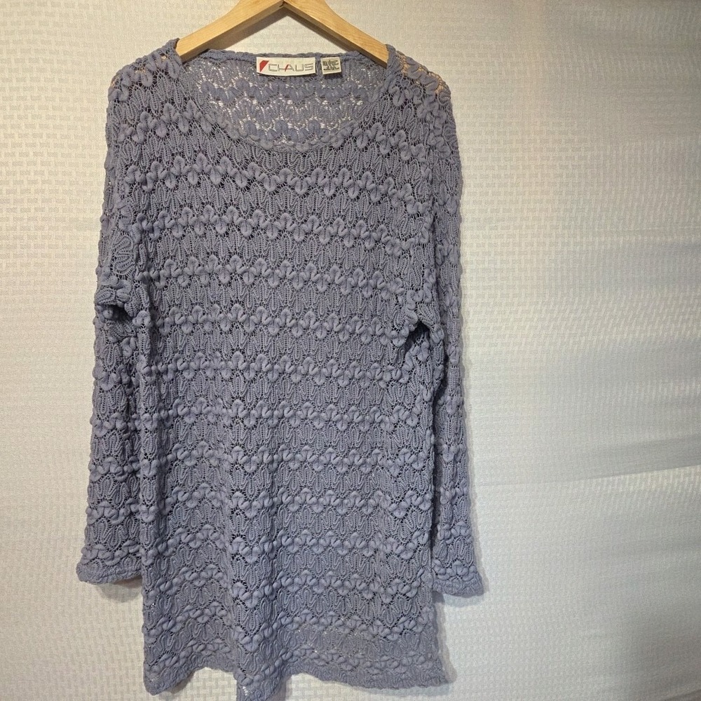 Chaus Womens Lavender Popcorn Knit Open Weave Tunic Sweater Top‎